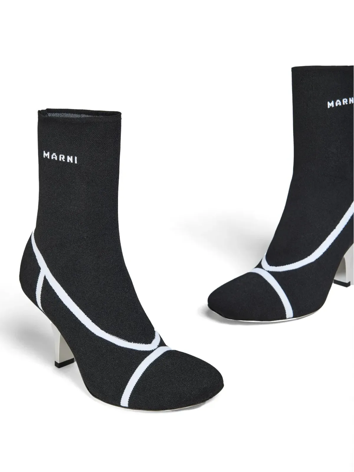 Marni ロゴ入りインターシャニット アンクルブーツ ブラック - 画像4