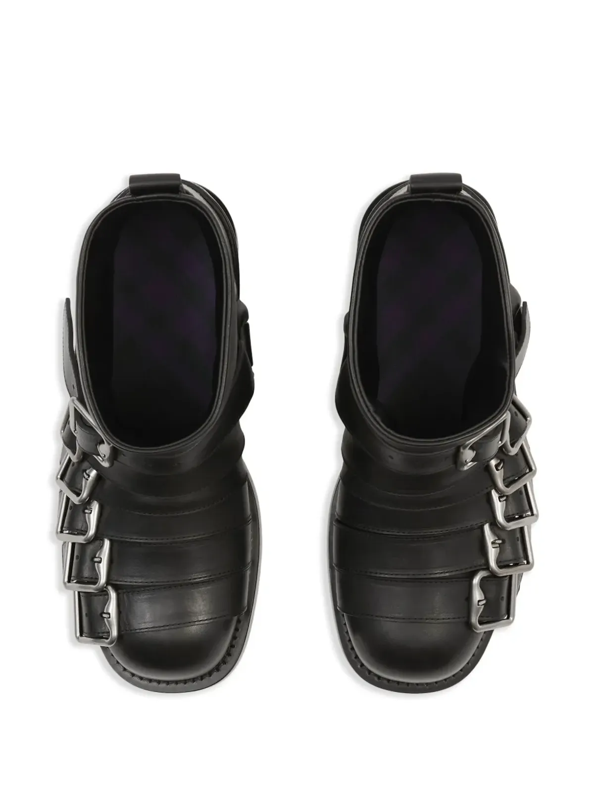 Burberry バックル付きレザーバイカーブーツ - ブラック - 画像4