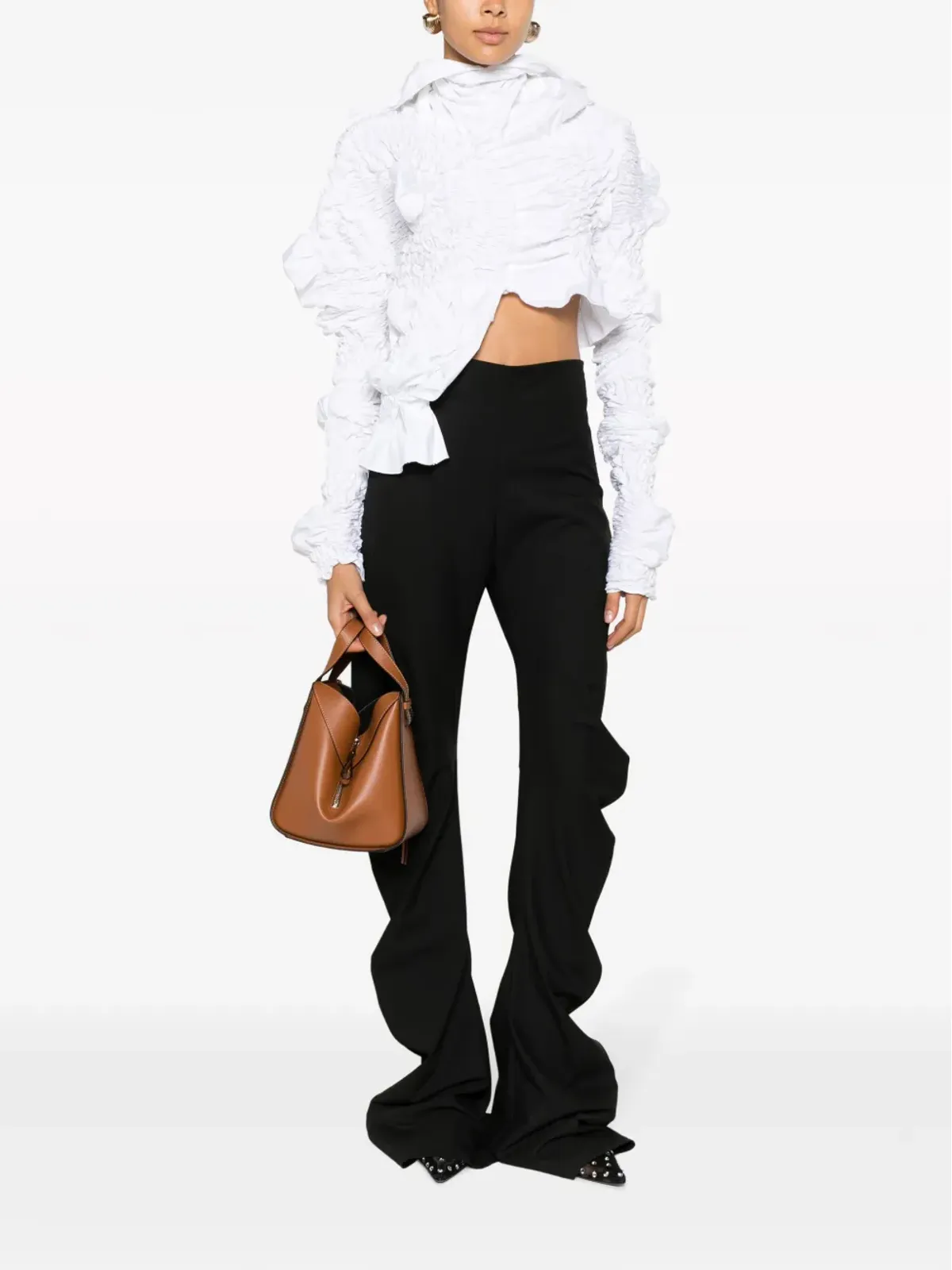LOEWE コンパクト・ハンモック レザー トートバッグ ブラウン - 画像2