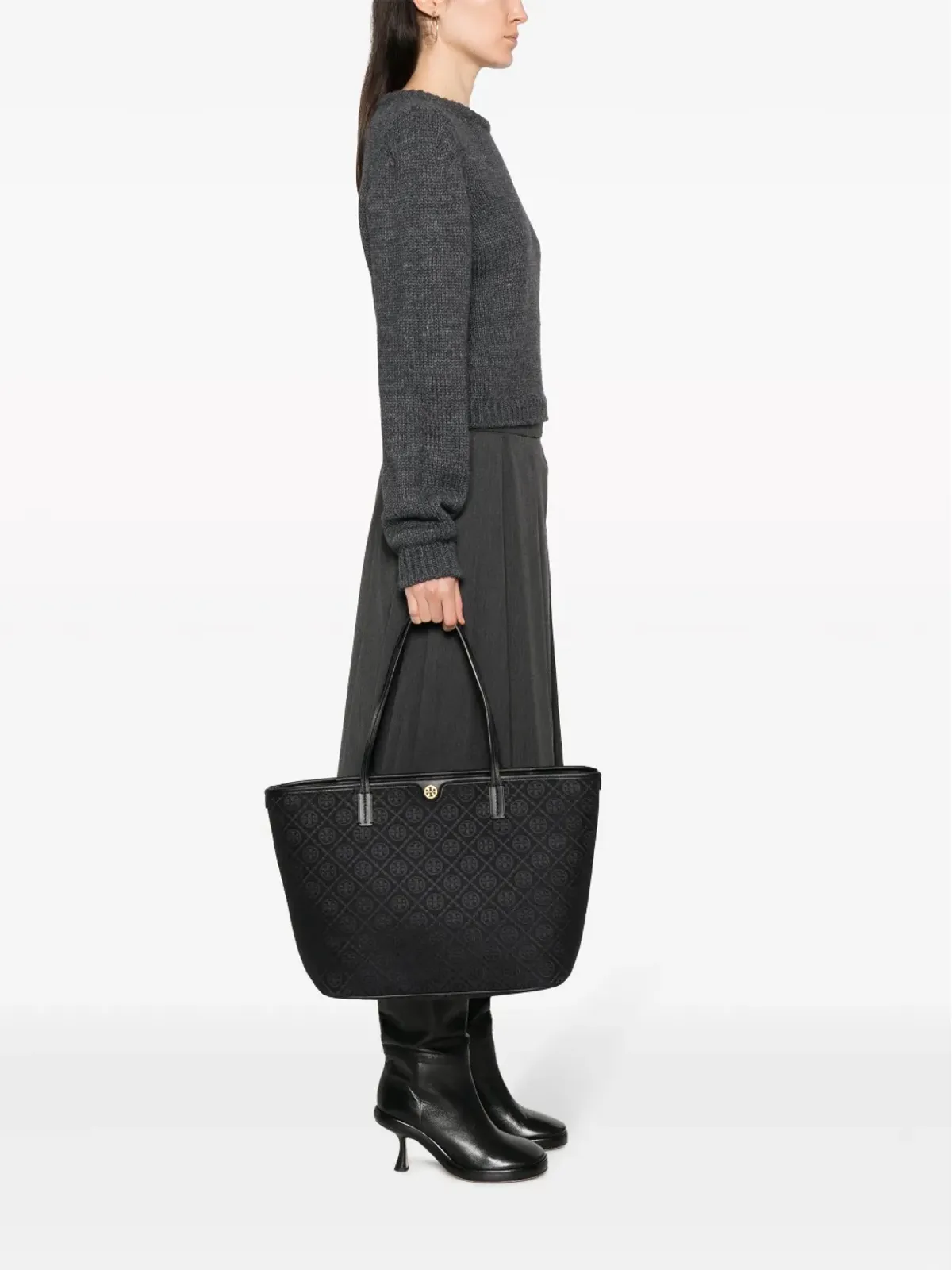 Tory Burch T Monogram ジップ トートバッグ（ブラック） - 画像2