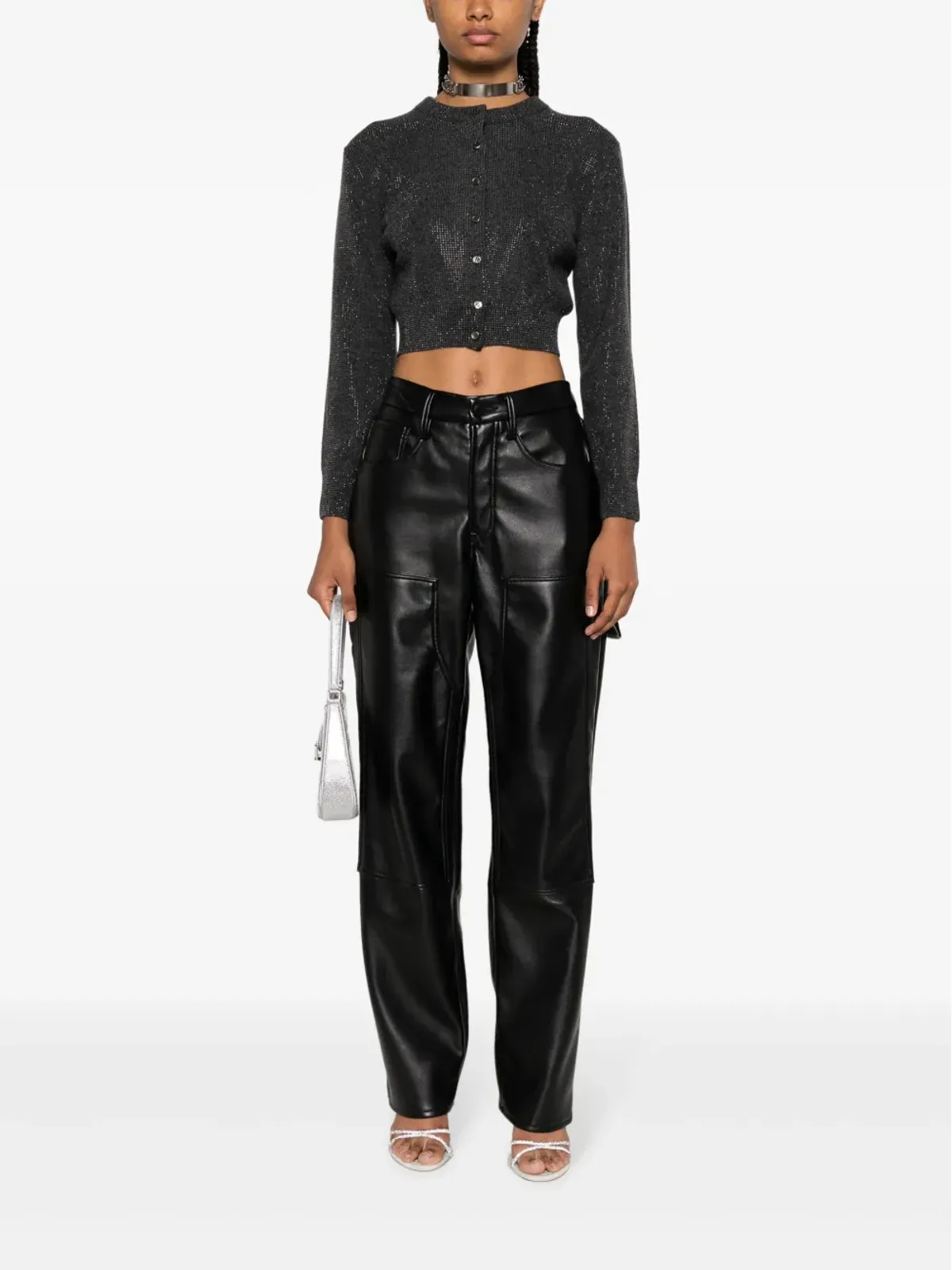 Alexander Wang ハイシャイン クロップドカーディガン（グレー） - 画像2