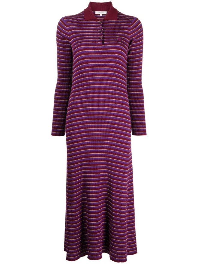 Maison Kitsuné Maison Kitsuné フォックスパッチ柄ストライプ ミディドレス パープルの商品画像
