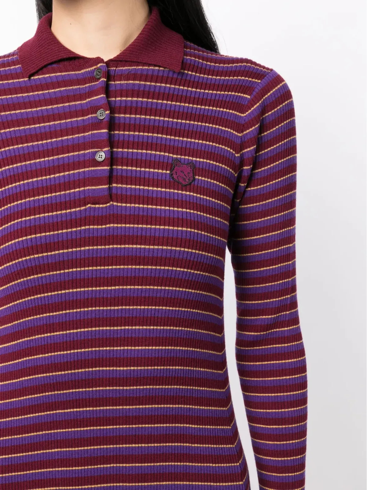 Maison Kitsuné フォックスパッチ柄ストライプ ミディドレス パープル - 画像5