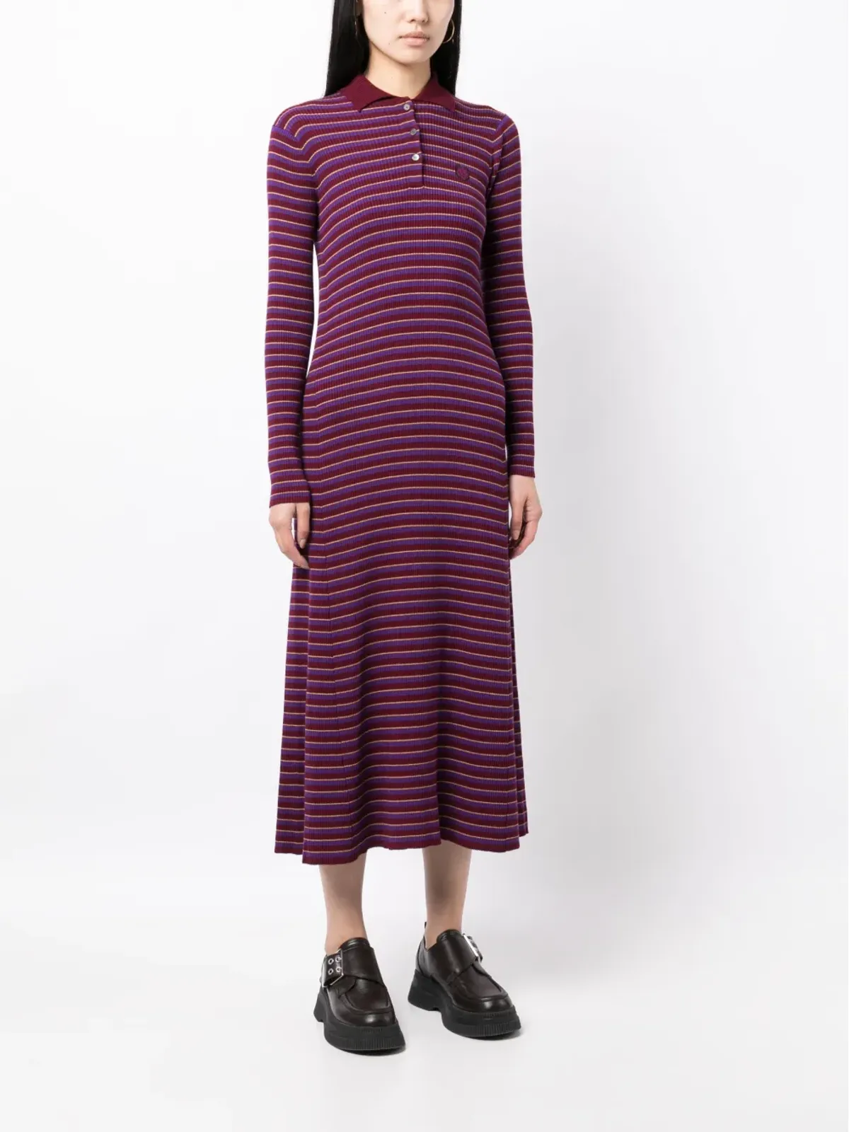 Maison Kitsuné フォックスパッチ柄ストライプ ミディドレス パープル - 画像3