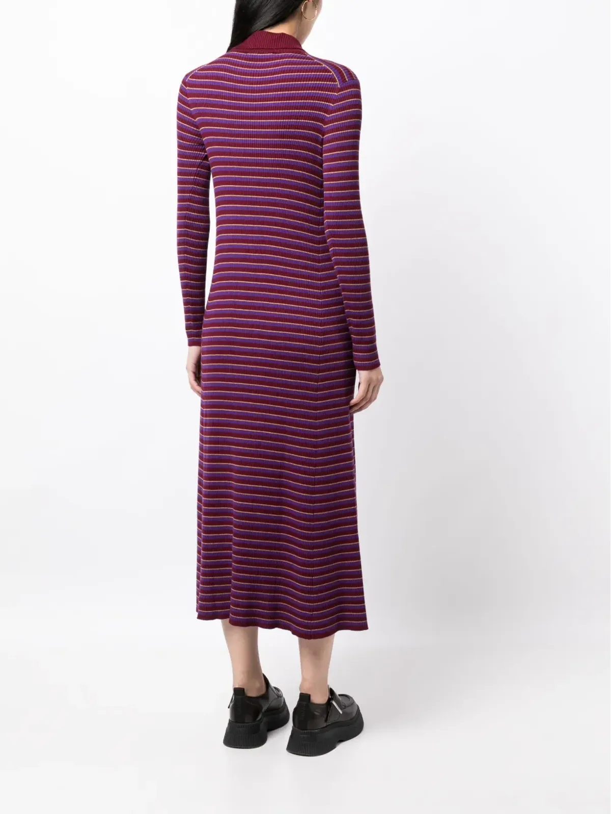 Maison Kitsuné フォックスパッチ柄ストライプ ミディドレス パープル - 画像4