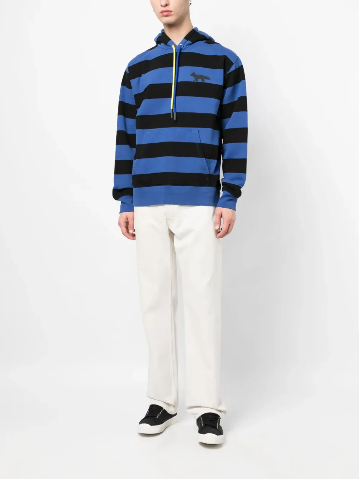 Maison Kitsuné stripe-pattern jersey hoodie - Blue - 画像2