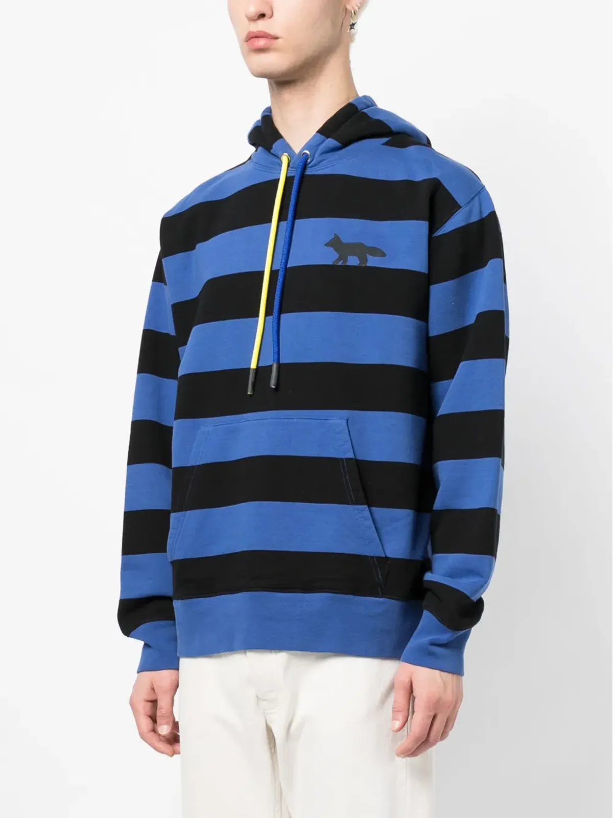 Maison Kitsuné stripe-pattern jersey hoodie - Blue - 画像3