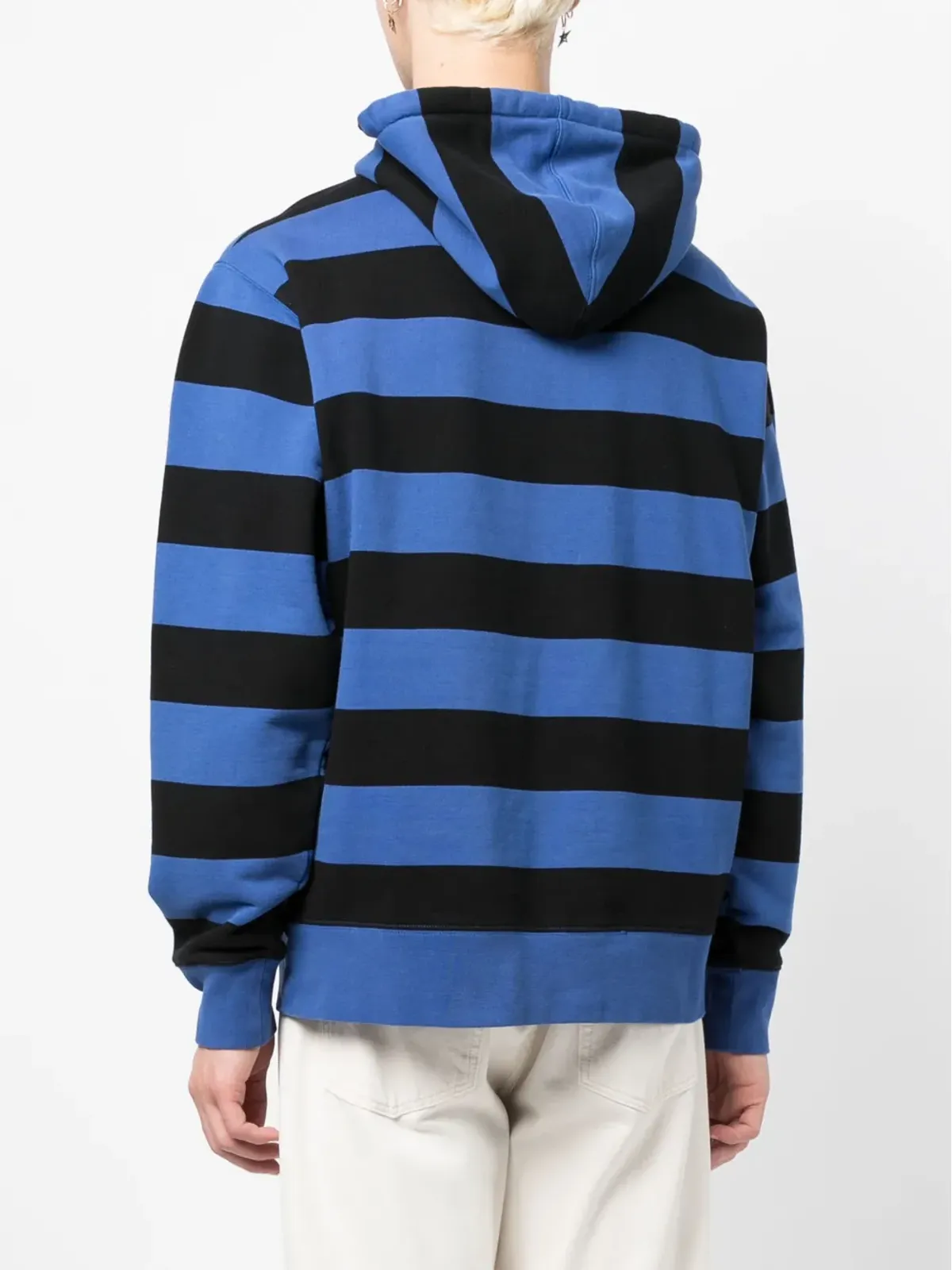 Maison Kitsuné stripe-pattern jersey hoodie - Blue - 画像4