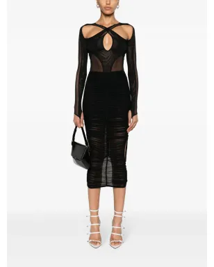 Mugler ドレープメッシュ ミディスカート - サムネイル2