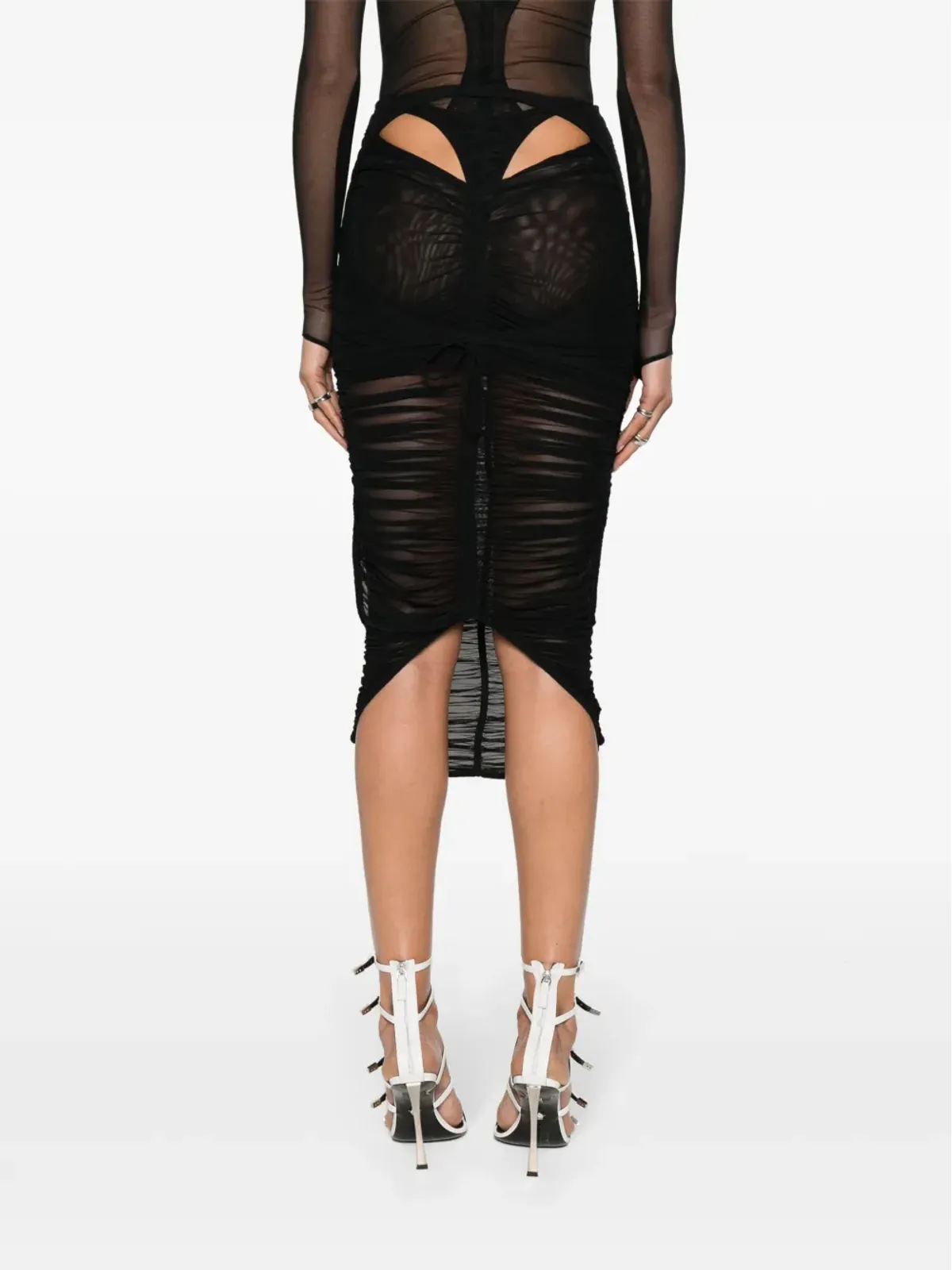 Mugler ドレープメッシュ ミディスカート - 画像4