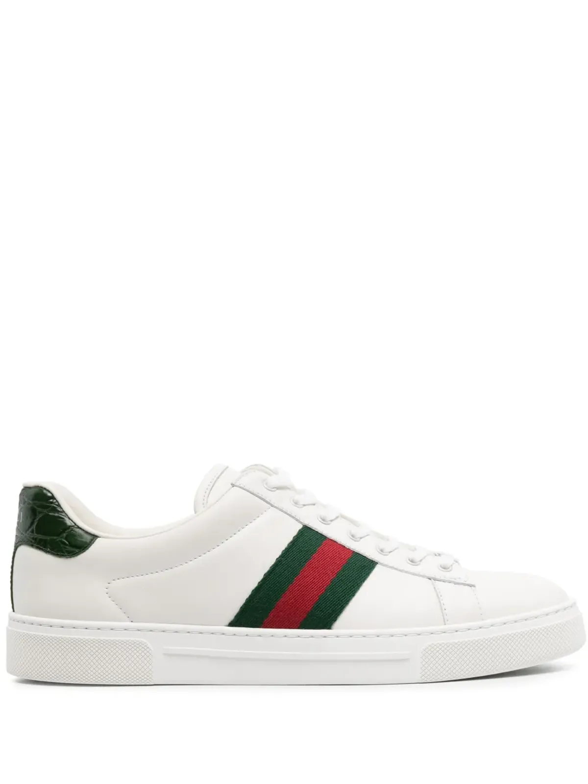 Gucci Aceストライプ ヘビ柄風スニーカー - White - 画像1