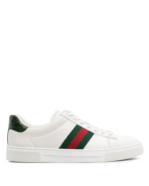Gucci Aceストライプ ヘビ柄風スニーカー - White - サムネイル1