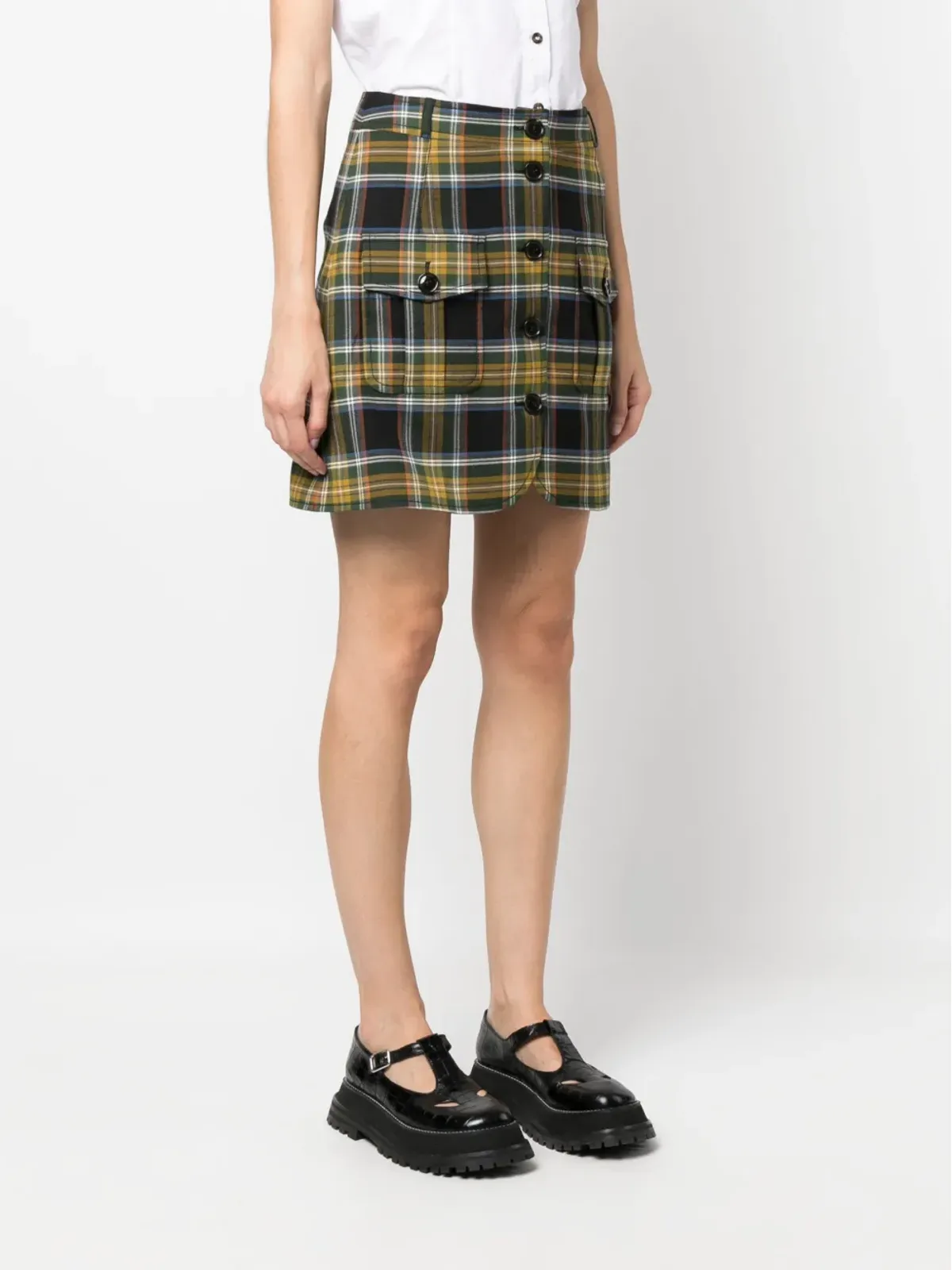 Kenzo チェック柄Aラインミニスカート - グリーン - 画像3