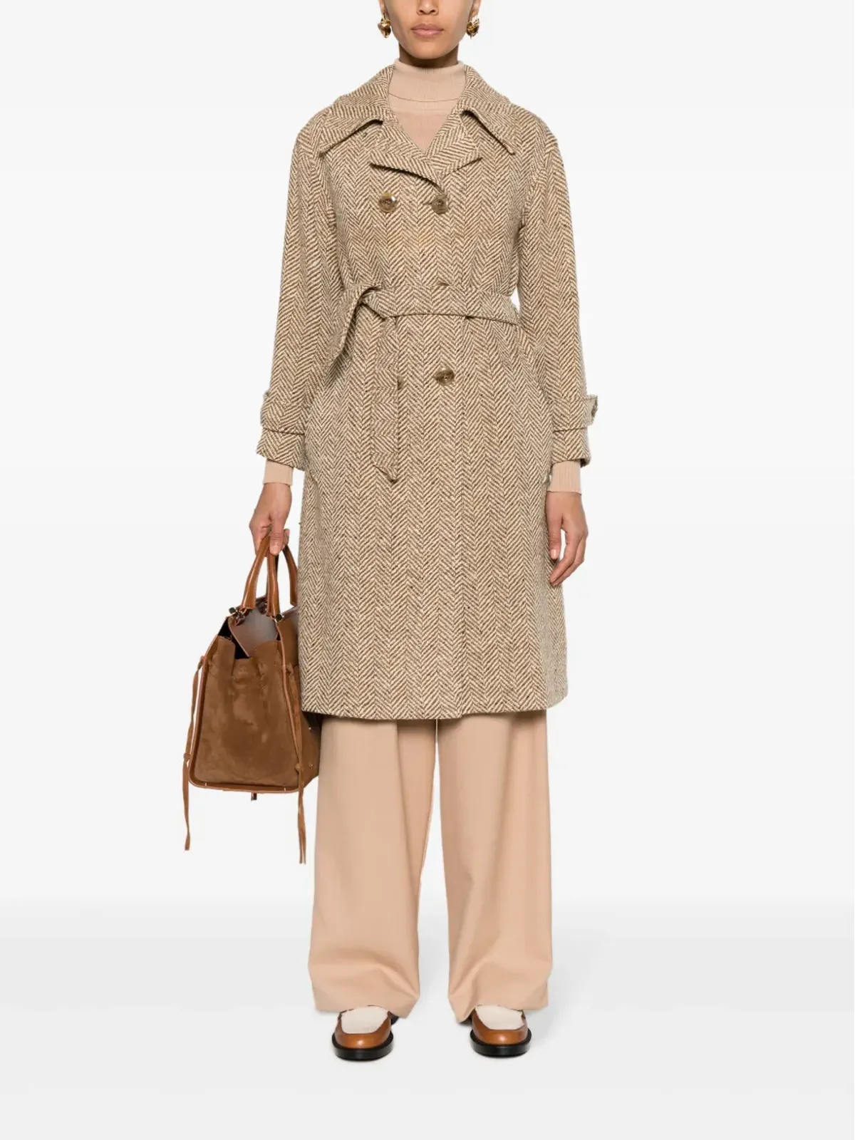 A.N.G.E.L.O. Vintage Cult 1970s herringbone pattern box-pleat detail coat - Neutrals - 画像2