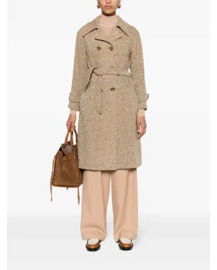 A.N.G.E.L.O. Vintage Cult 1970s herringbone pattern box-pleat detail coat - Neutrals - サムネイル2