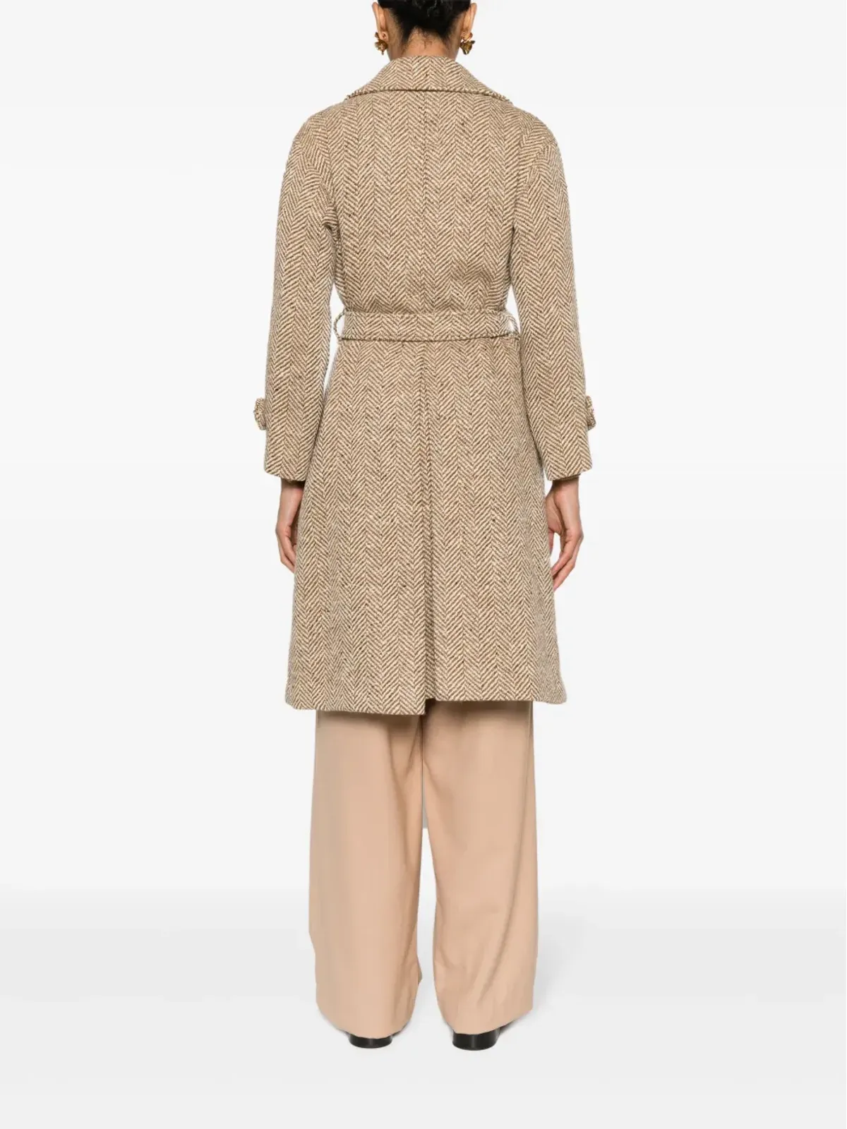 A.N.G.E.L.O. Vintage Cult 1970s herringbone pattern box-pleat detail coat - Neutrals - 画像4