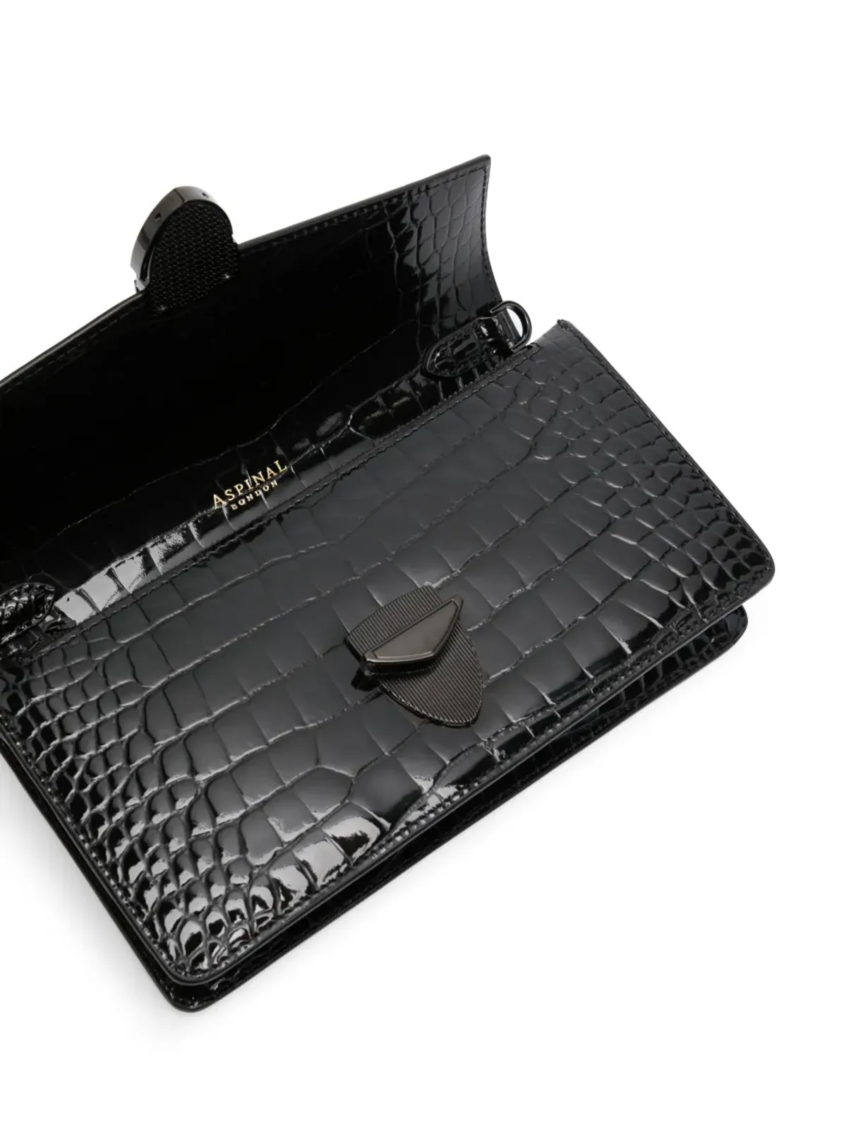 Aspinal Of London Mayfair ロゴレタリング パテントレザー クラッチバッグ - 画像5