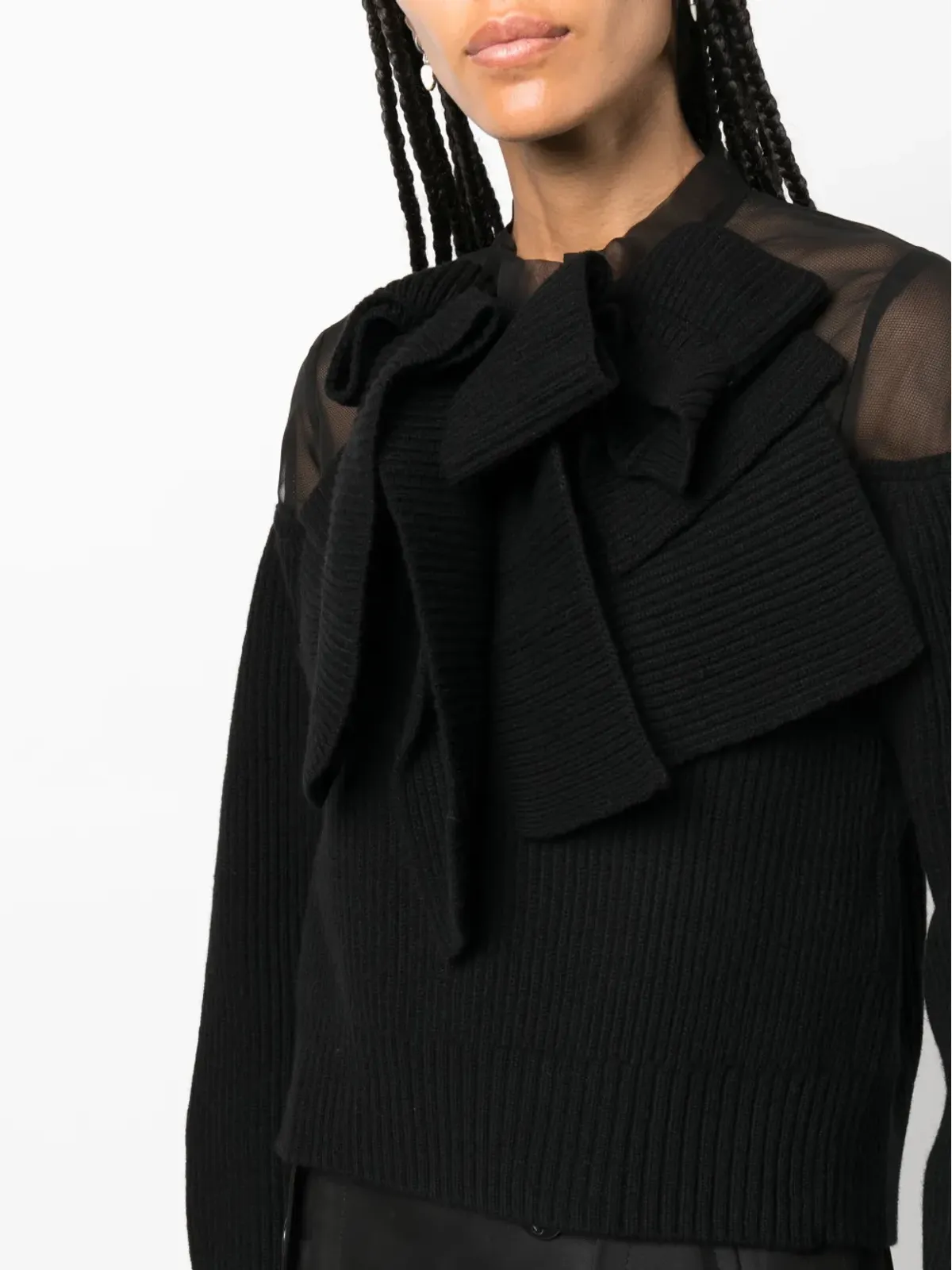 sacai 半透けレースウール ブラウス ブラック - 画像5