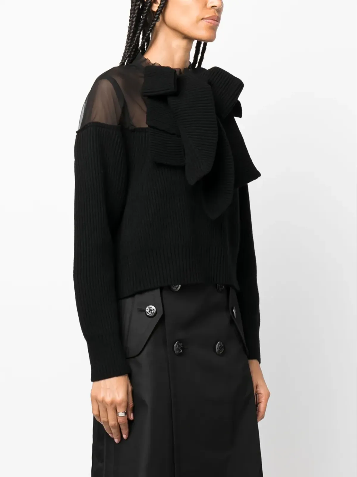 sacai 半透けレースウール ブラウス ブラック - 画像3