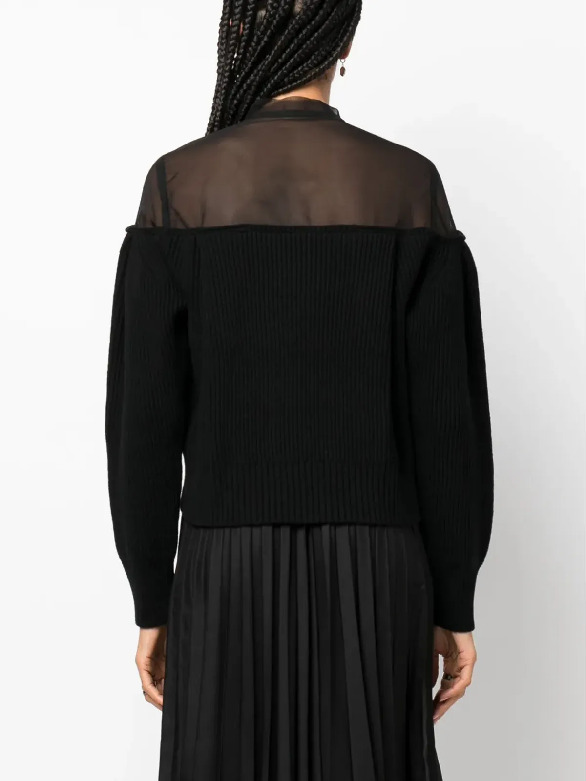 sacai 半透けレースウール ブラウス ブラック - 画像4
