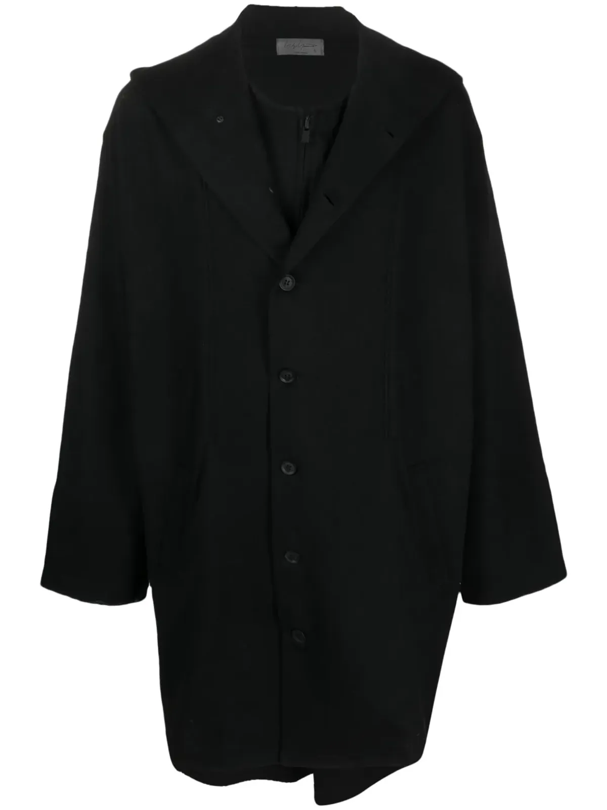 Yohji Yamamoto シングルブレスト・フード付きコート - 画像1