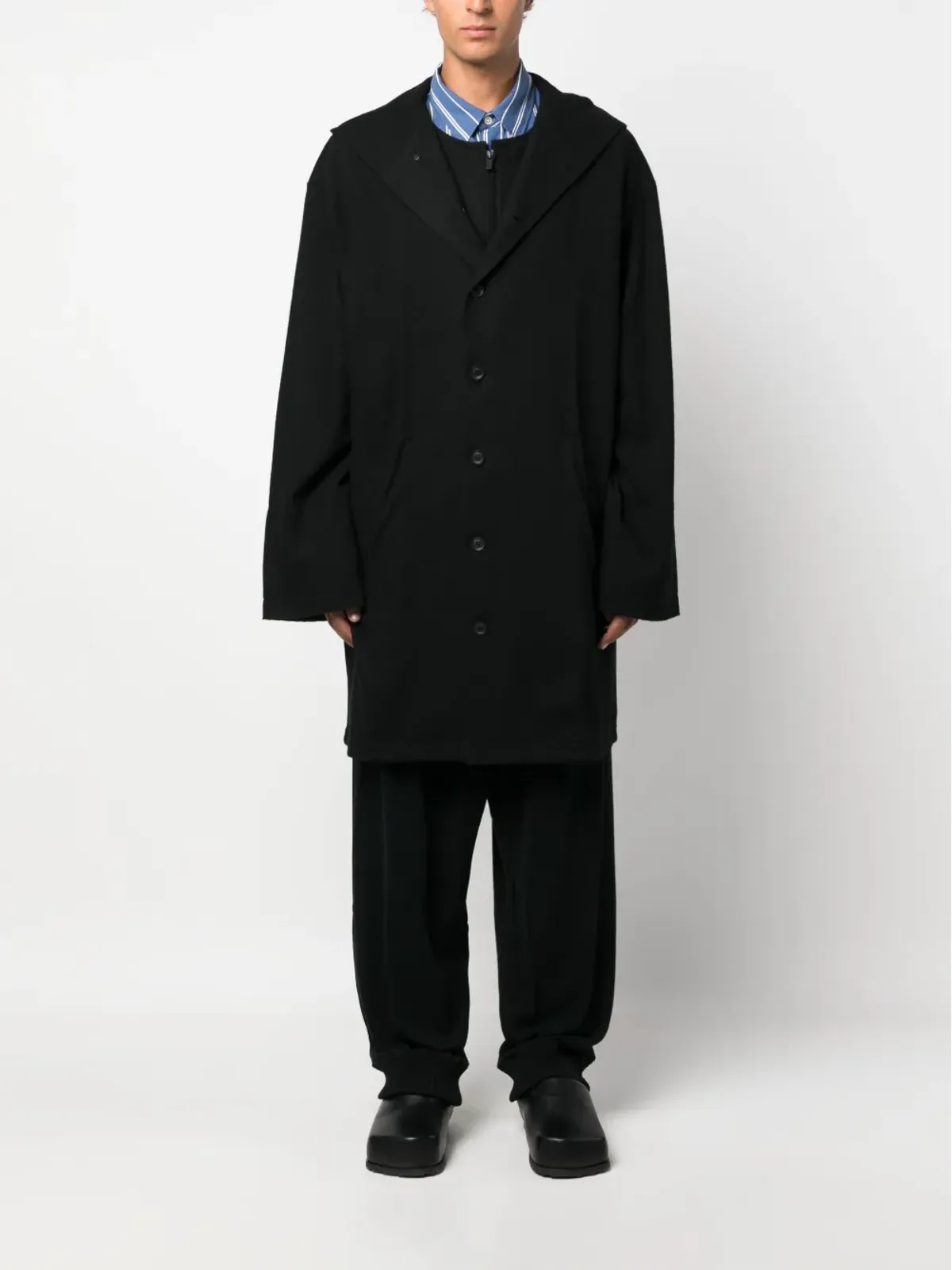 Yohji Yamamoto シングルブレスト・フード付きコート - 画像2