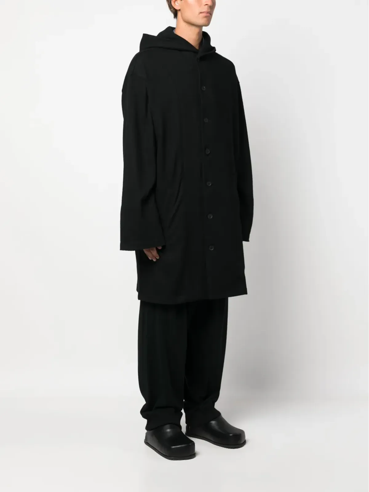 Yohji Yamamoto シングルブレスト・フード付きコート - 画像3