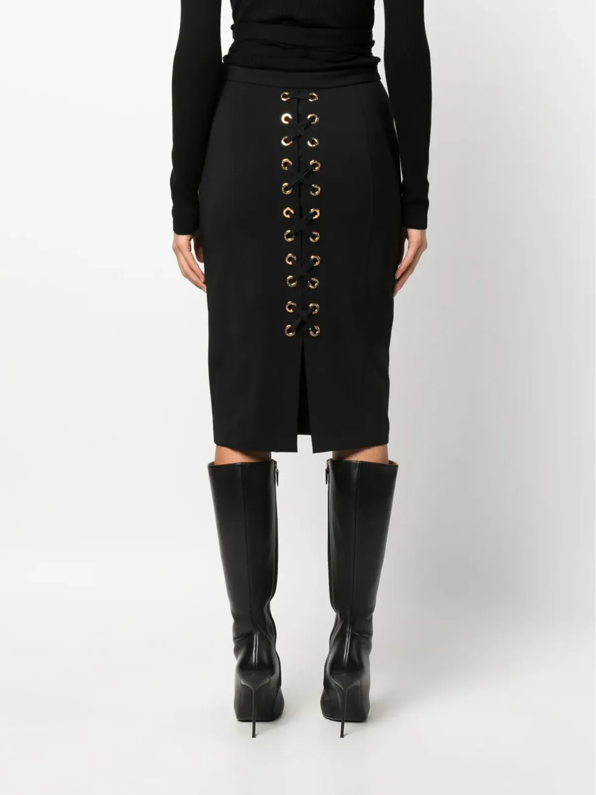 Elisabetta Franchi ロゴプレート付きハイウエストスカート - ブラック - 画像4