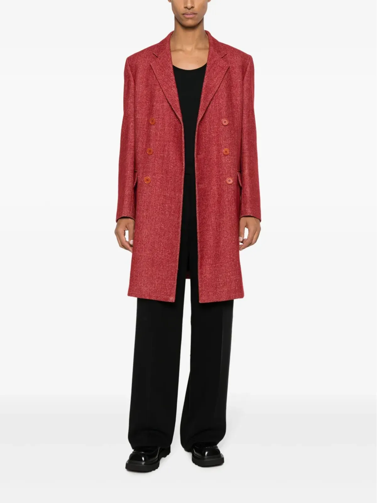 Helmut Lang Pre-Owned 1990年頃 ノッチド・ラペル ダブルブレスト コート – レッド - 画像2