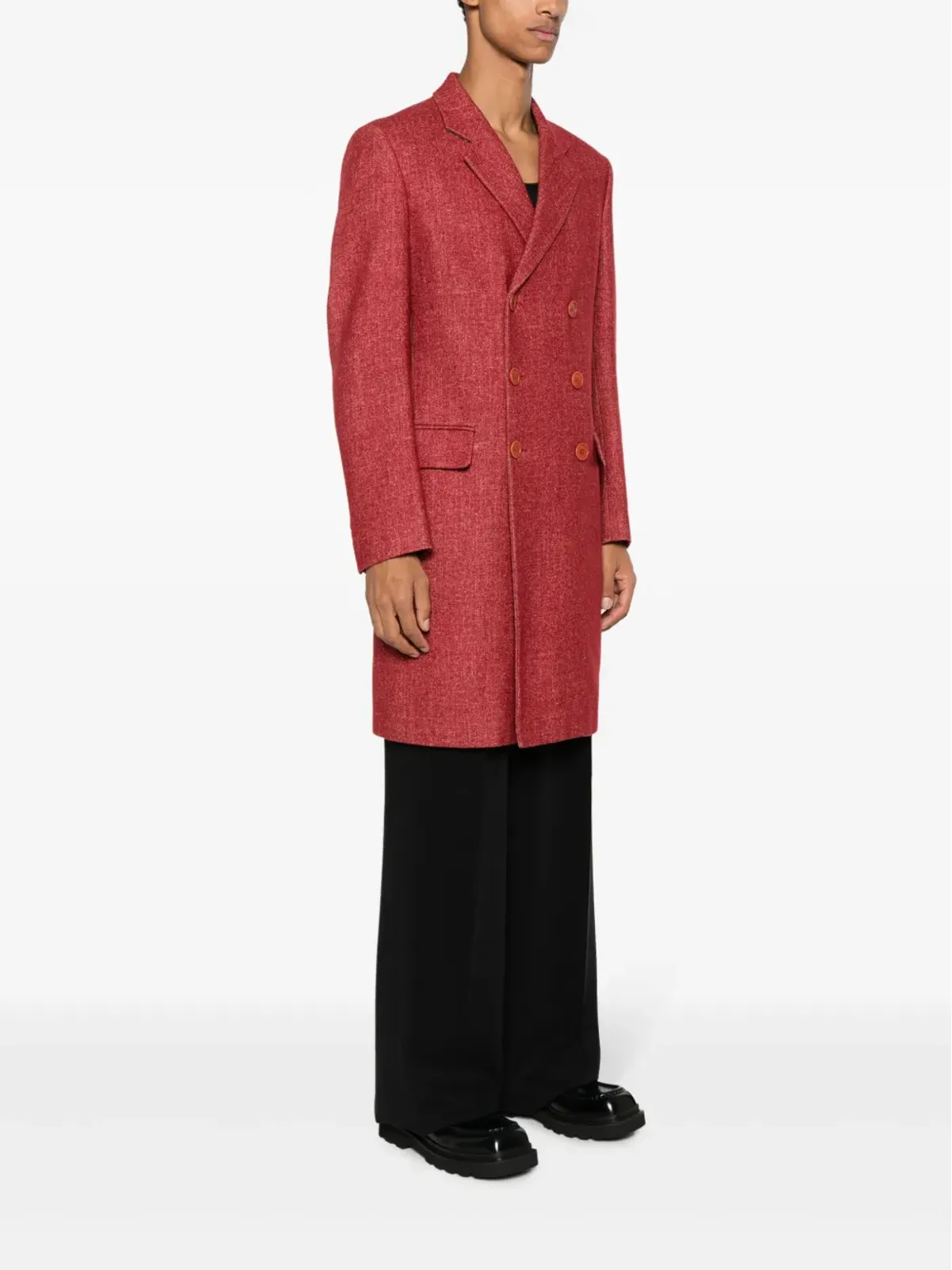 Helmut Lang Pre-Owned 1990年頃 ノッチド・ラペル ダブルブレスト コート – レッド - 画像3