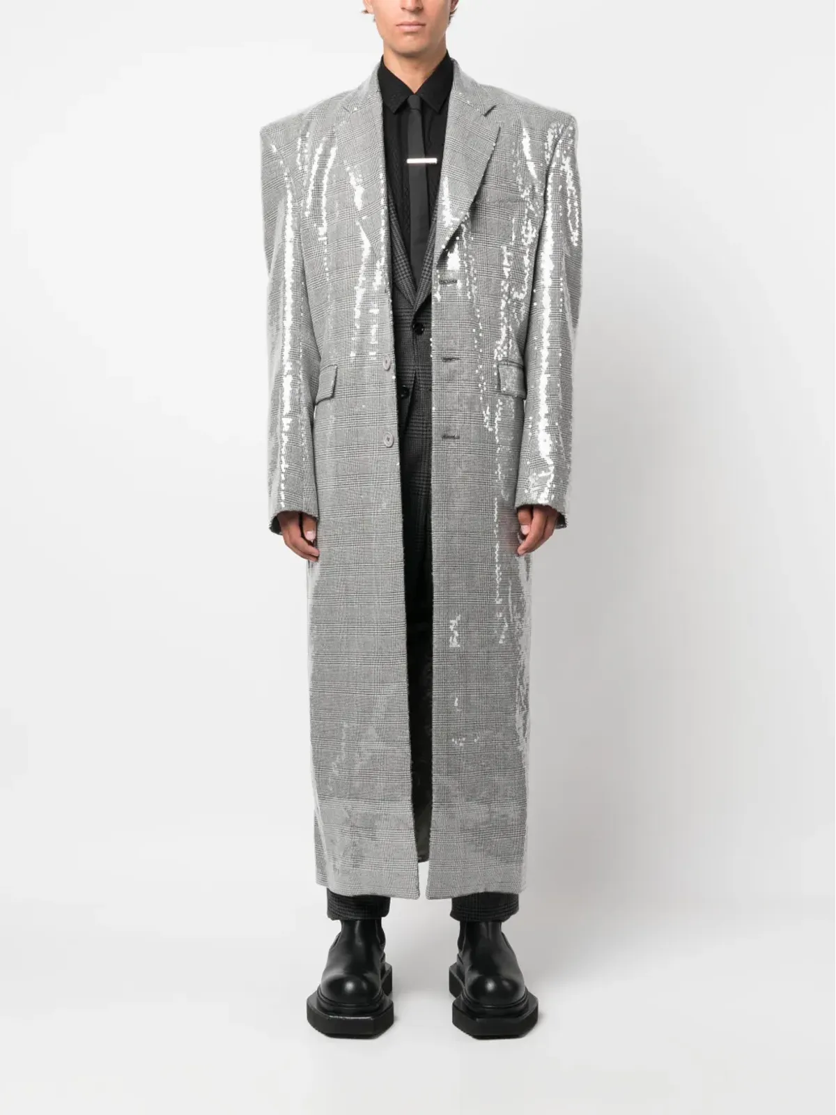 VETEMENTS sequin-embellished checked coat - Black - 画像2