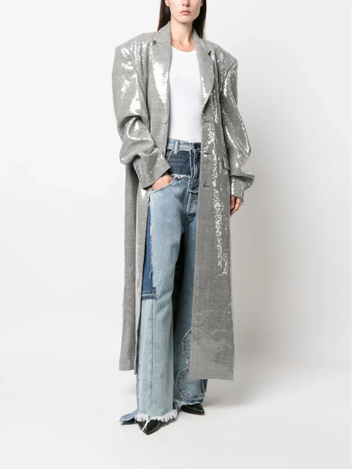 VETEMENTS sequin-embellished checked coat - Black - 画像3