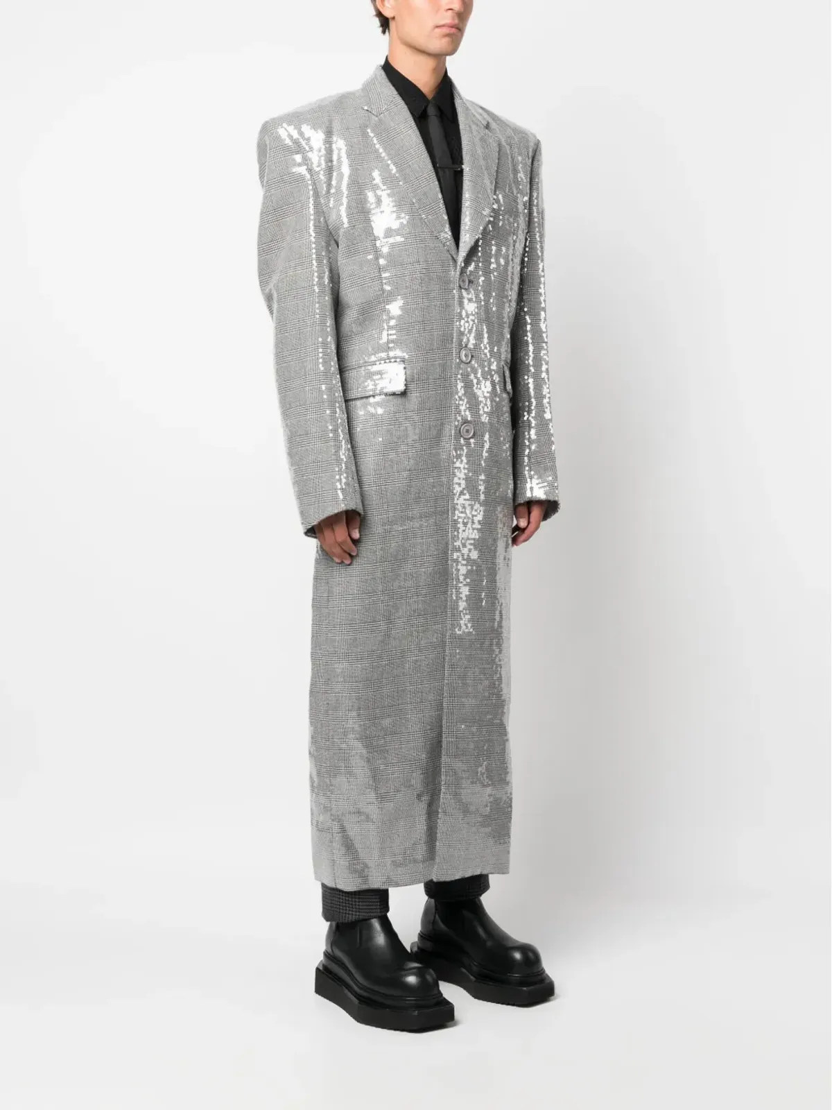 VETEMENTS sequin-embellished checked coat - Black - 画像4