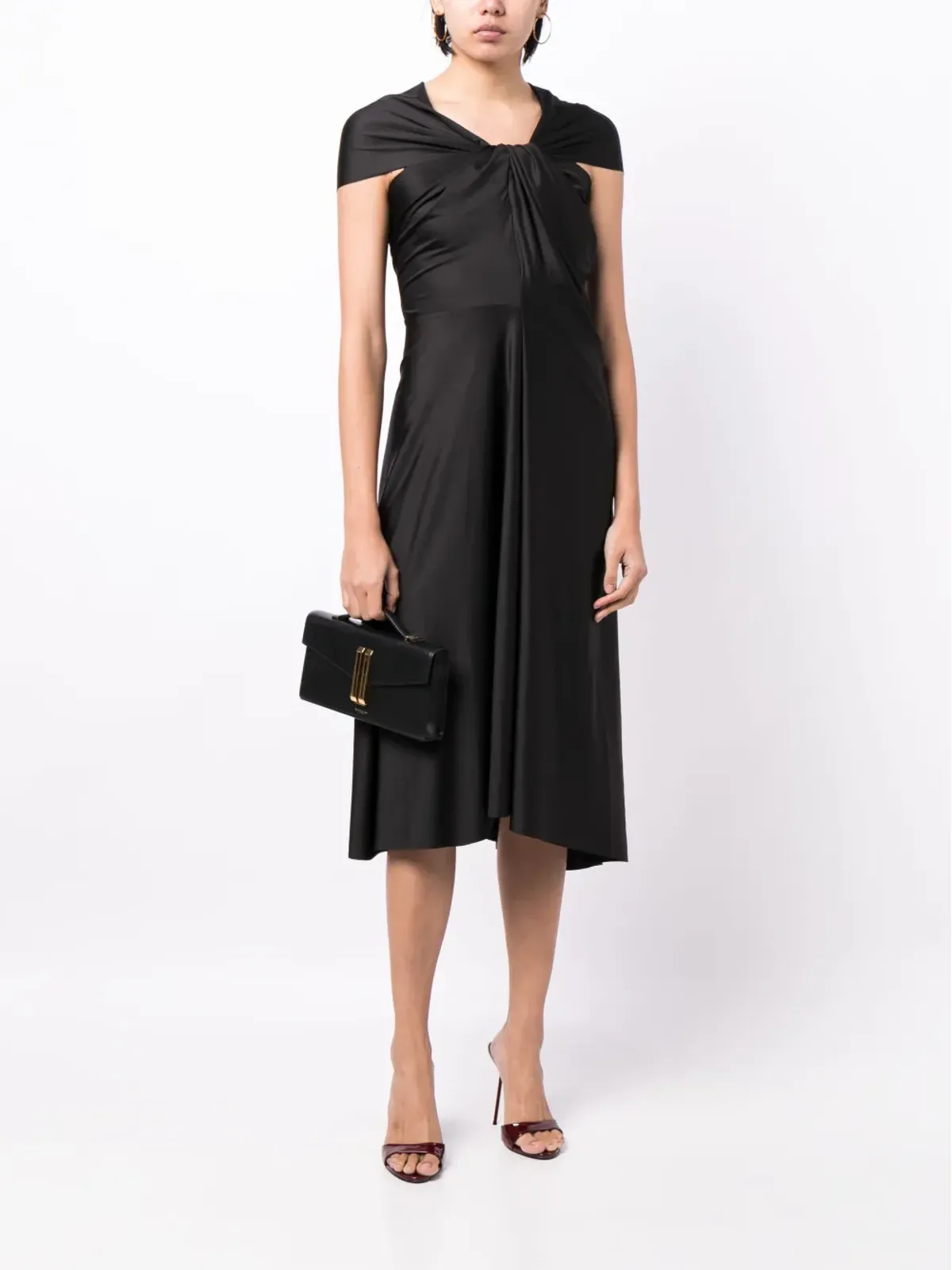 Victoria Beckham キャップスリーブ・ドレープドレス（ブラック） - 画像2