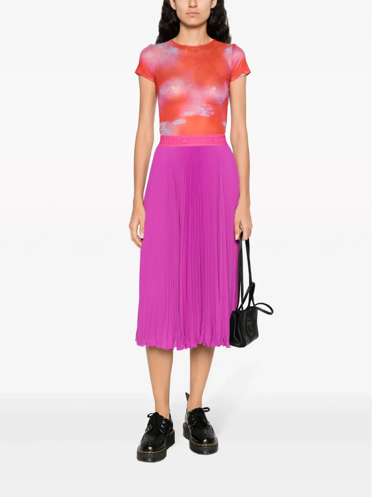 Versace Jeans Couture プリーツロゴウエストバンドミディスカート - 画像2