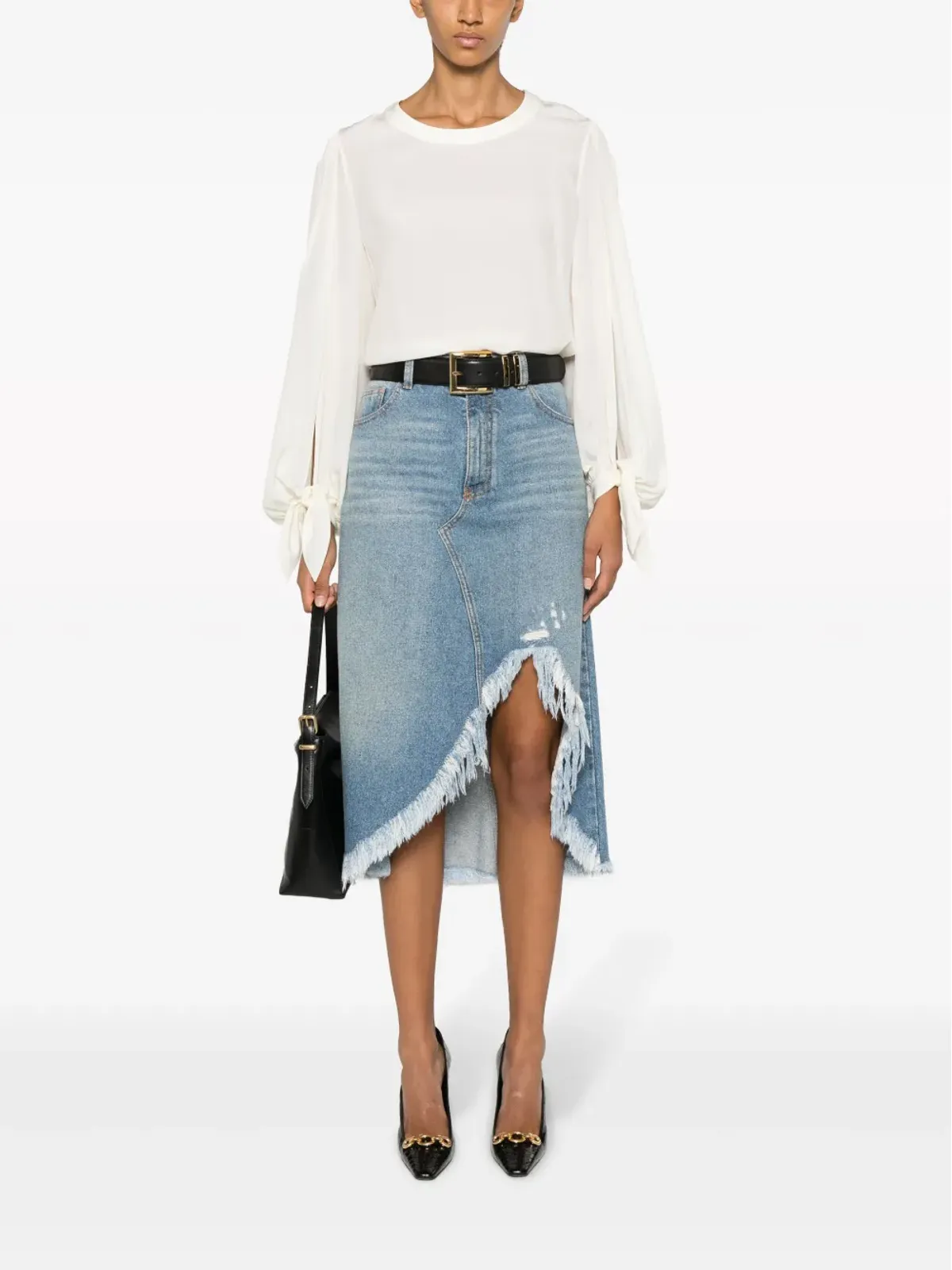 Chloé アシンメトリック デニム ミディ スカート - 画像2