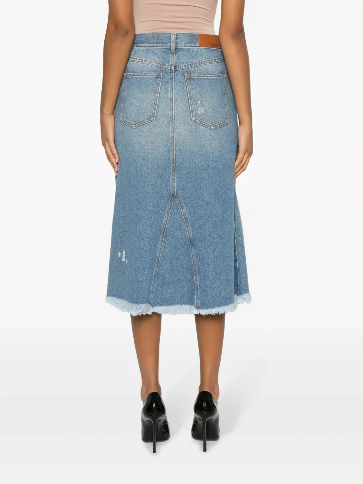 Chloé アシンメトリック デニム ミディ スカート - 画像4