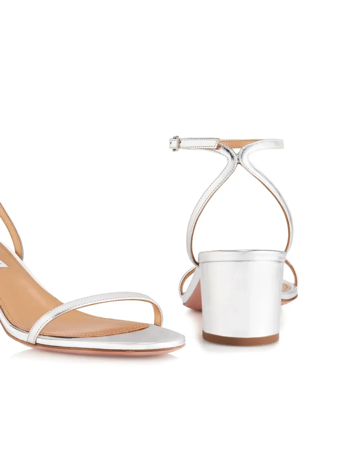 Aquazzura Olie 50mm metallic leather sandals - Silver - 画像4