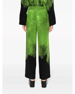 Victoria Beckham フェザープリント シルクパンツ（グリーン） - サムネイル4