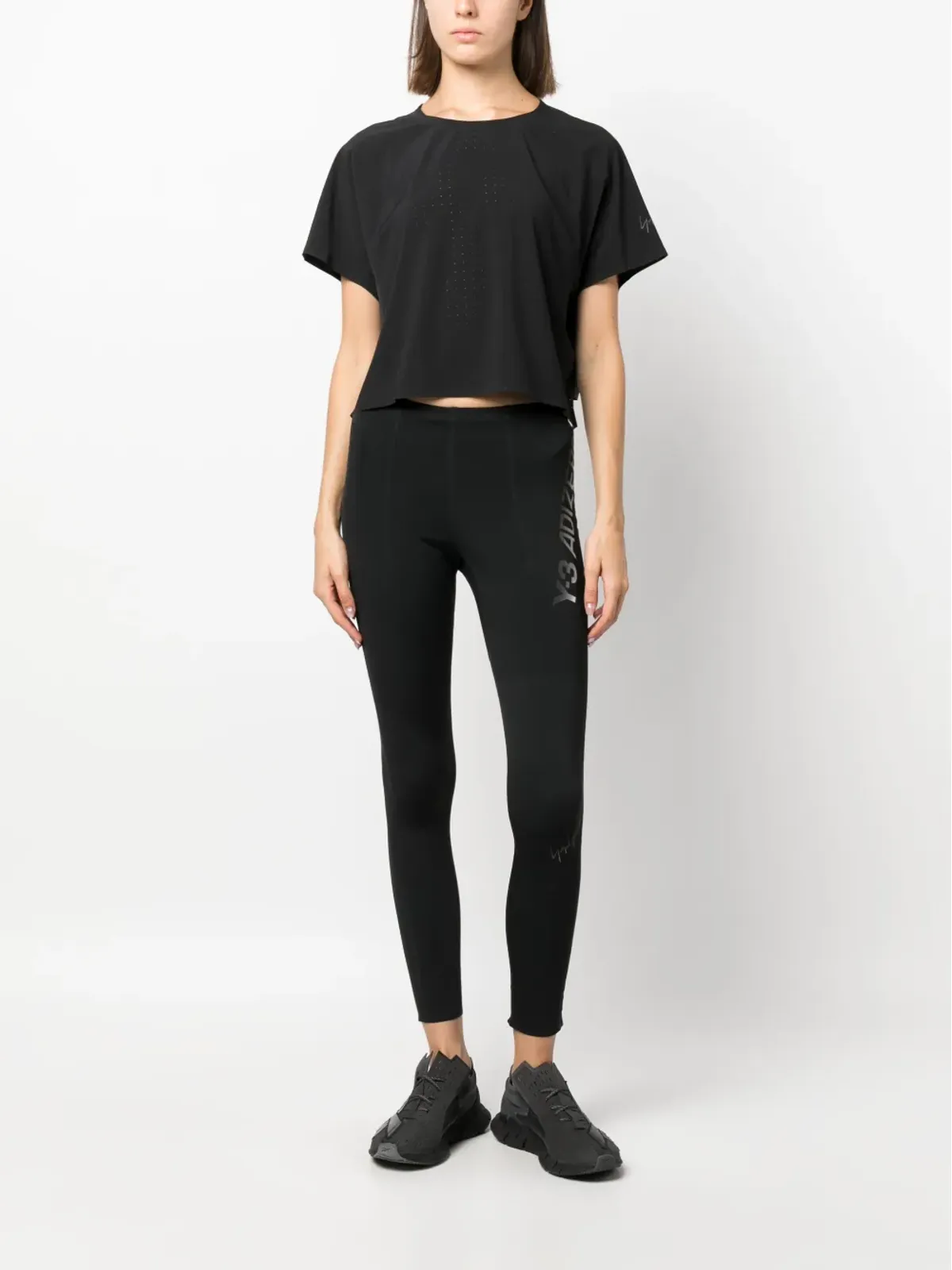 Y-3 ロゴプリント ランニング レギンス（ブラック） - 画像2