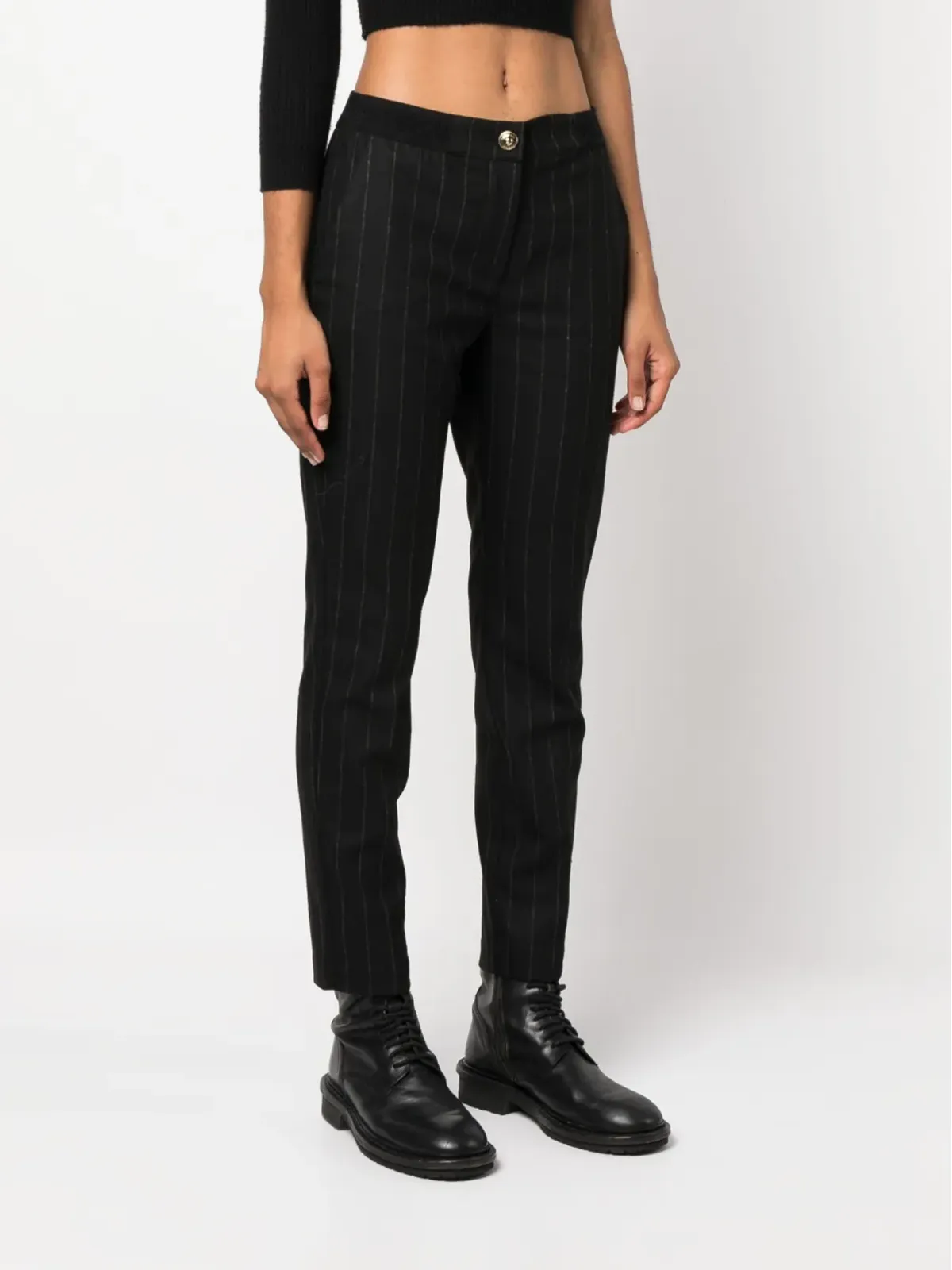 Versace Jeans Couture ピンストライプ柄スリムカットパンツ - ブラック - 画像3
