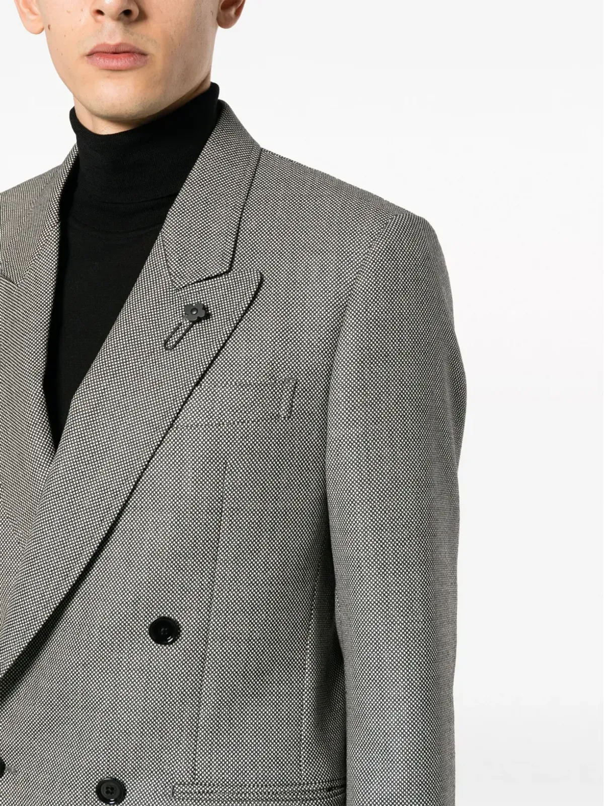 Lardini マイクロドット ダブルブレスト ウールブレザー - ブラック - 画像5