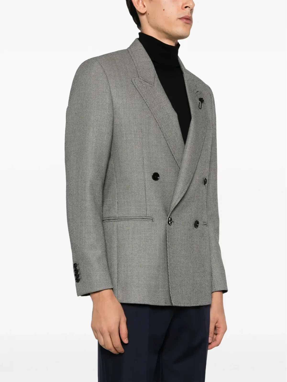 Lardini マイクロドット ダブルブレスト ウールブレザー - ブラック - 画像3