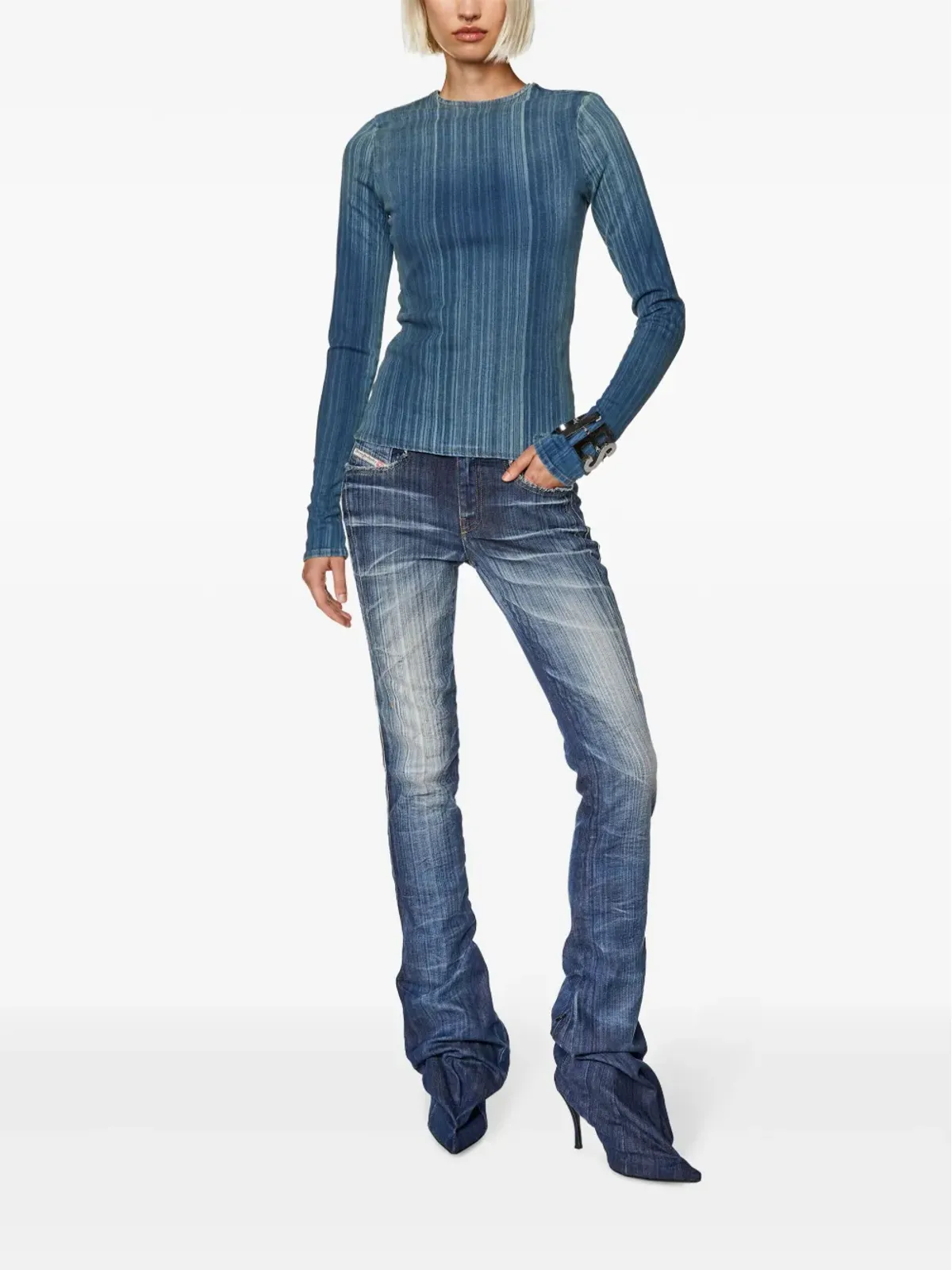 Diesel デニム ブーツカット ローライズ ジーンズ ブルー - 画像2