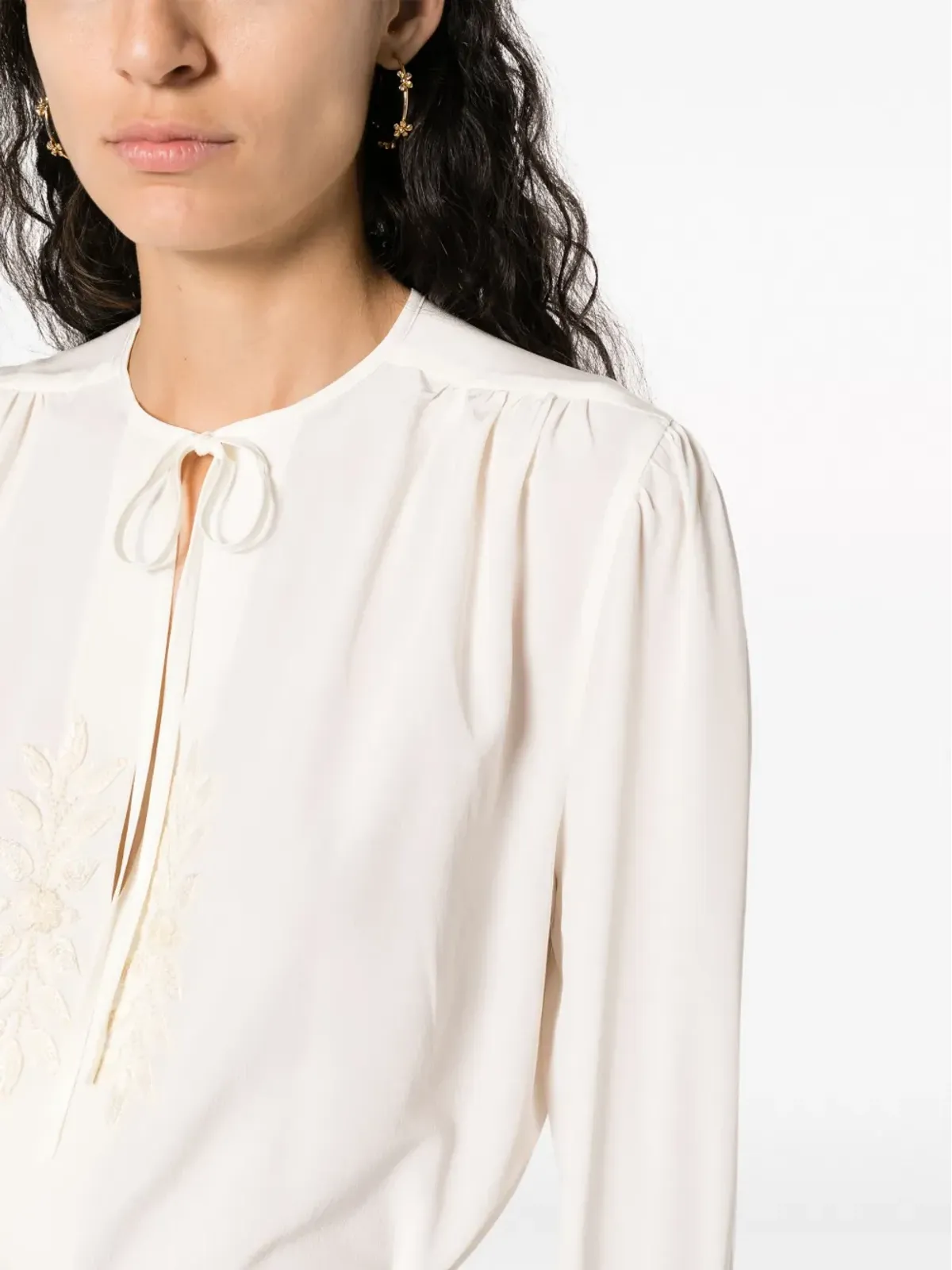 ETRO リーフ刺繍入りシルクブラウス - 画像5