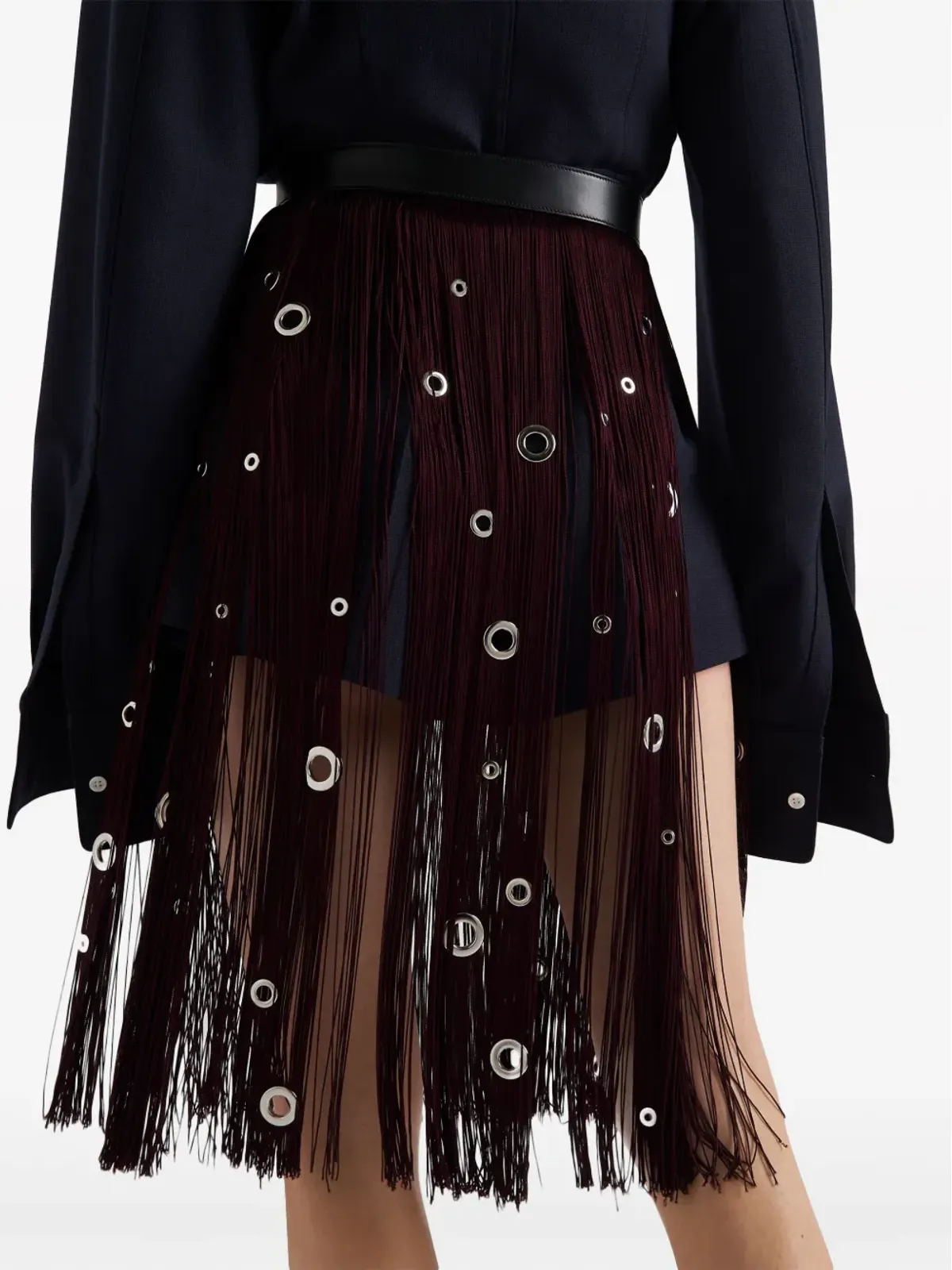 Prada アイレット装飾のフリンジ付きミディスカート - 画像5