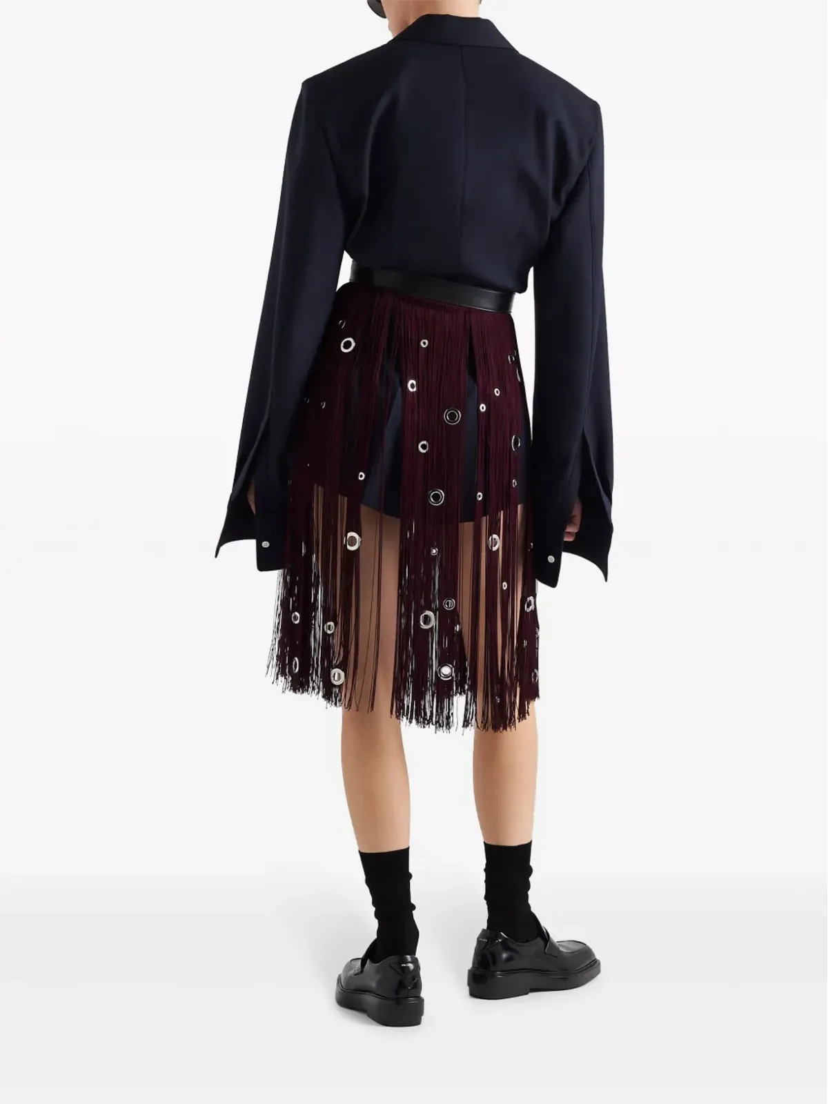 Prada アイレット装飾のフリンジ付きミディスカート - 画像3