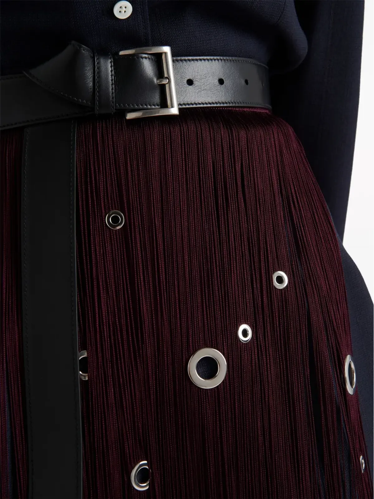 Prada アイレット装飾のフリンジ付きミディスカート - 画像4