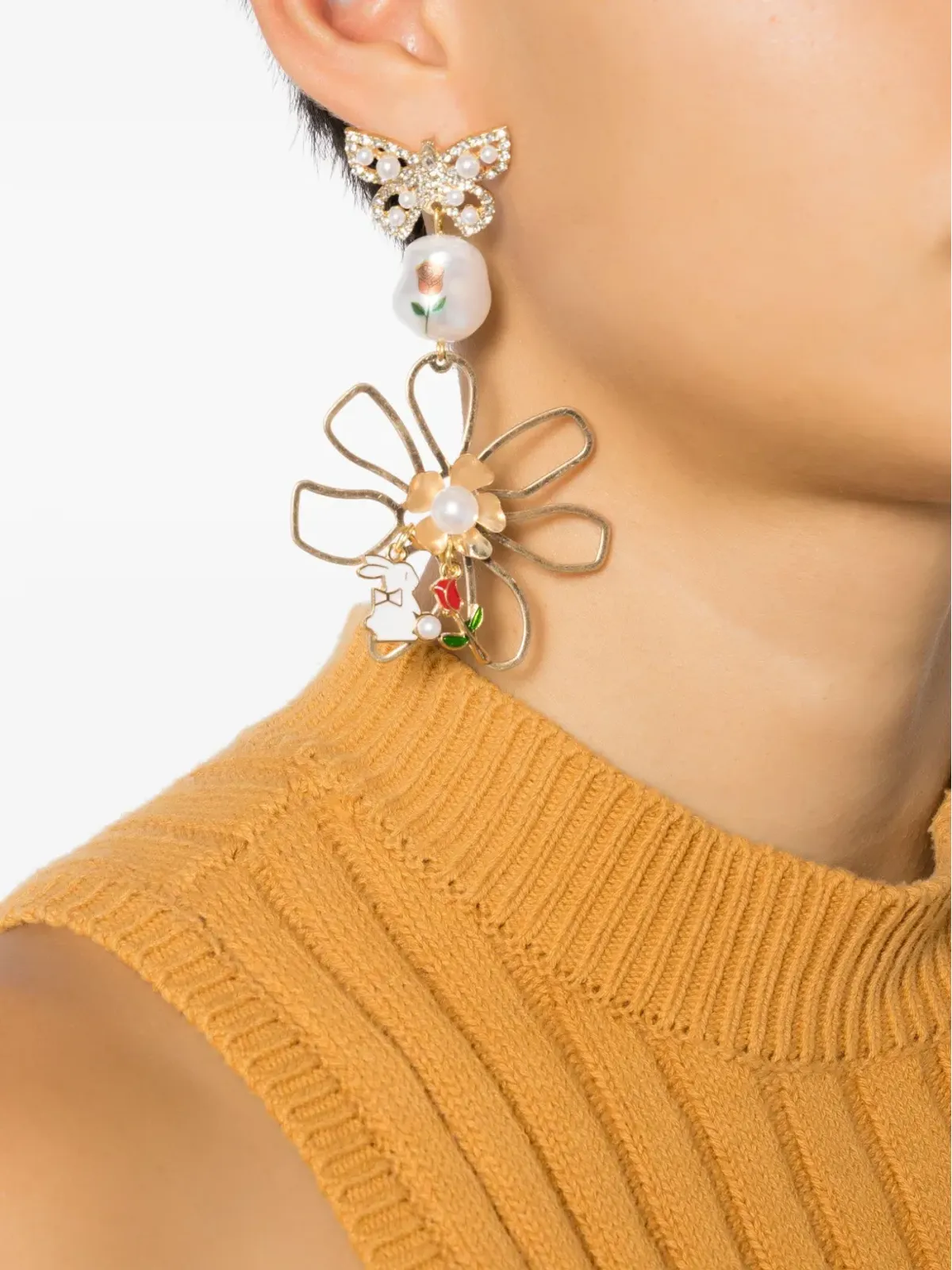Amir Slama 花モチーフのウサギ ドロップ ピアス - 画像3