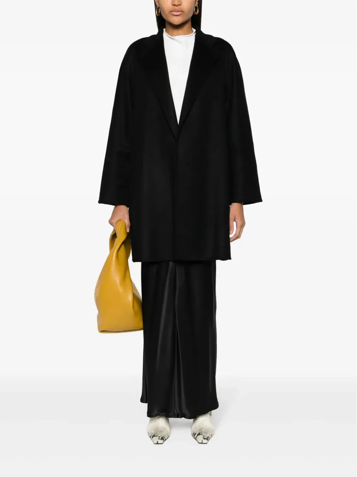 Max Mara ベルト付きカシミヤミディコート ブラック - 画像2